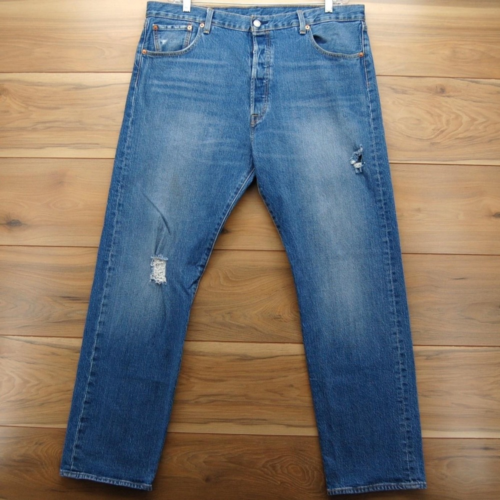 Levi's 501 '93 Straight Jeans Mens 40x32 Medium Wash Button Fly Distressed Denim